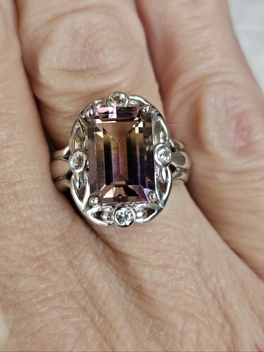 Vintage Natural Ametrine & White Topaz Ring Sterling Silver Size 6! - Picture 5 of 6